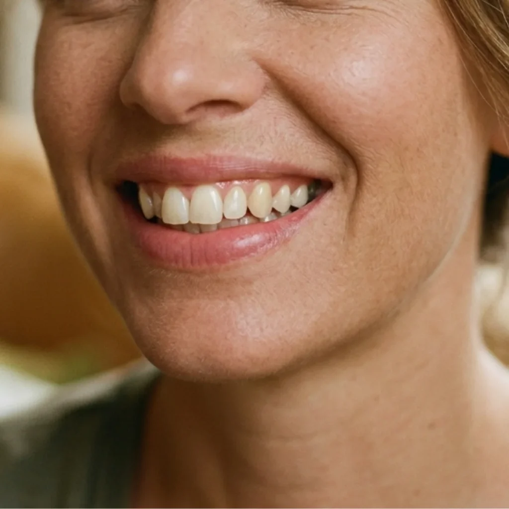 Chica sonriendo con los dientes ligeramente desiguales