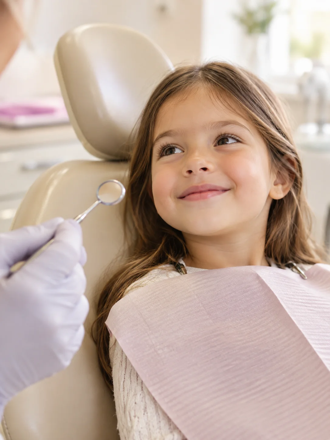 Niña tranquila en el sillón de Clínica Dental Agudo Rosa
