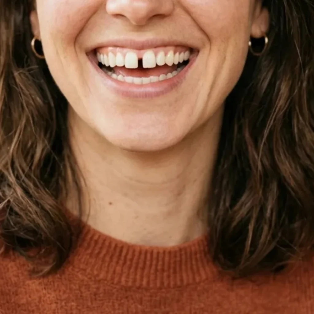 Sonrisa de mujer con los dientes delanteros incisivos separados por una diastema